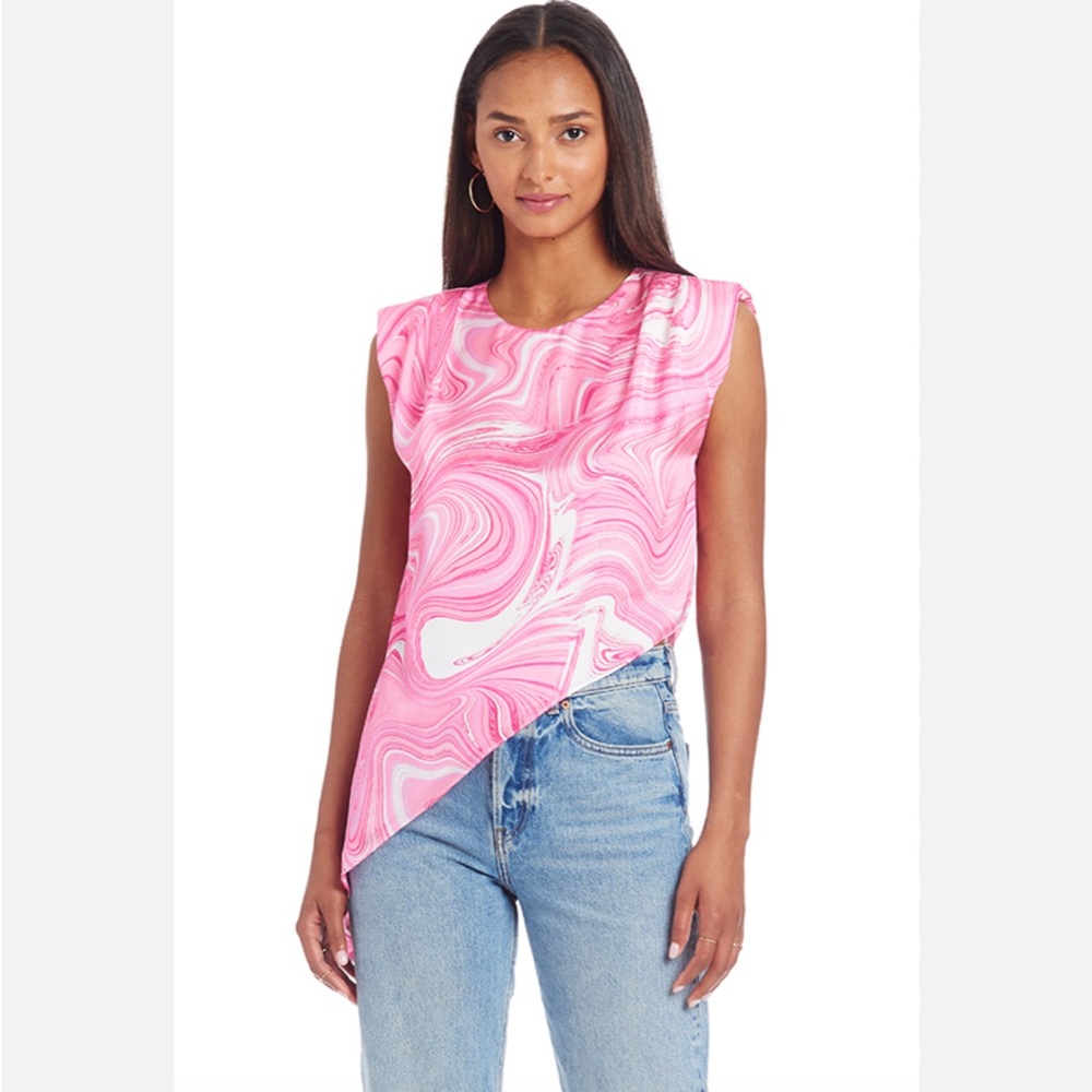 Amanda Uprichard Pink Marble Print Asymmetric Tank